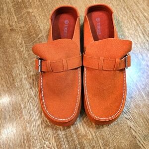 Orange Faux Suede Women's Slip-Ons, Sz 11